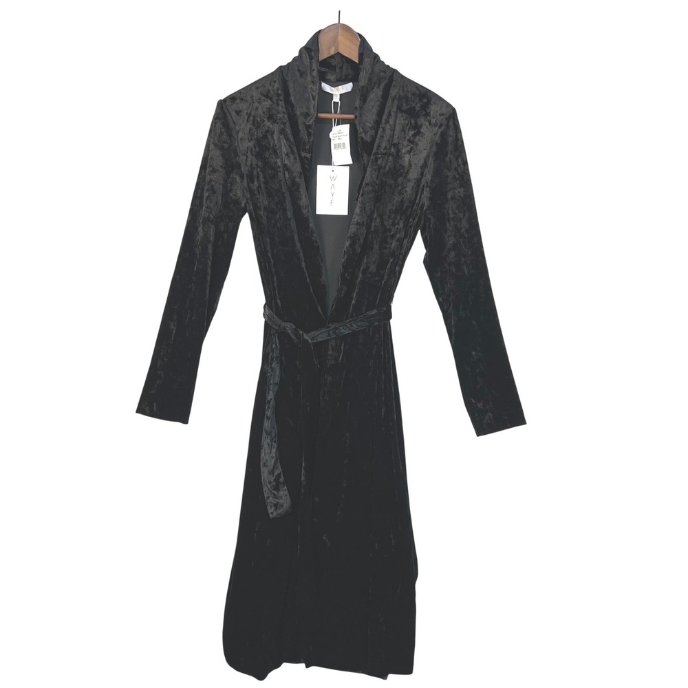 WAYF Black Kimono Duster Robe Coat Women S Crushed Velvet Belted Goth Witchy NWT